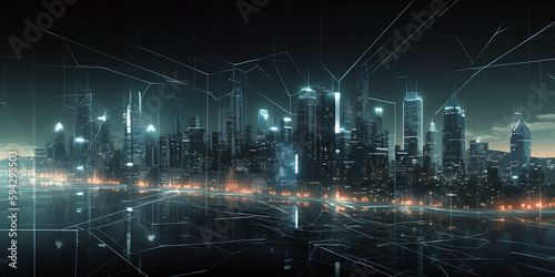 city background, lights and connections, futuristic