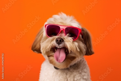 dog cute portrait isolated domestic animal pet sunglasses smile funny background. Generative AI. © SHOTPRIME STUDIO