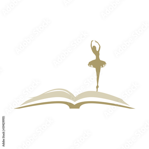 gold open book and ballerina, vector 