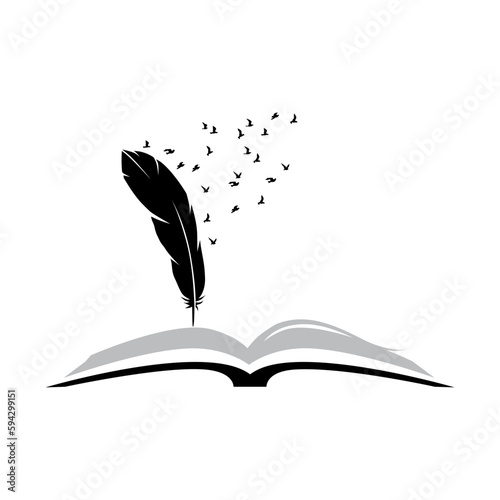 A book, feather and birds, vector 