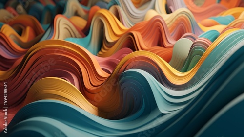 3d rendering of abstract wavy background with colorful waves. Generative AI