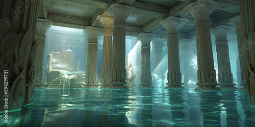 Ancient parthenon underwater in Atlantis