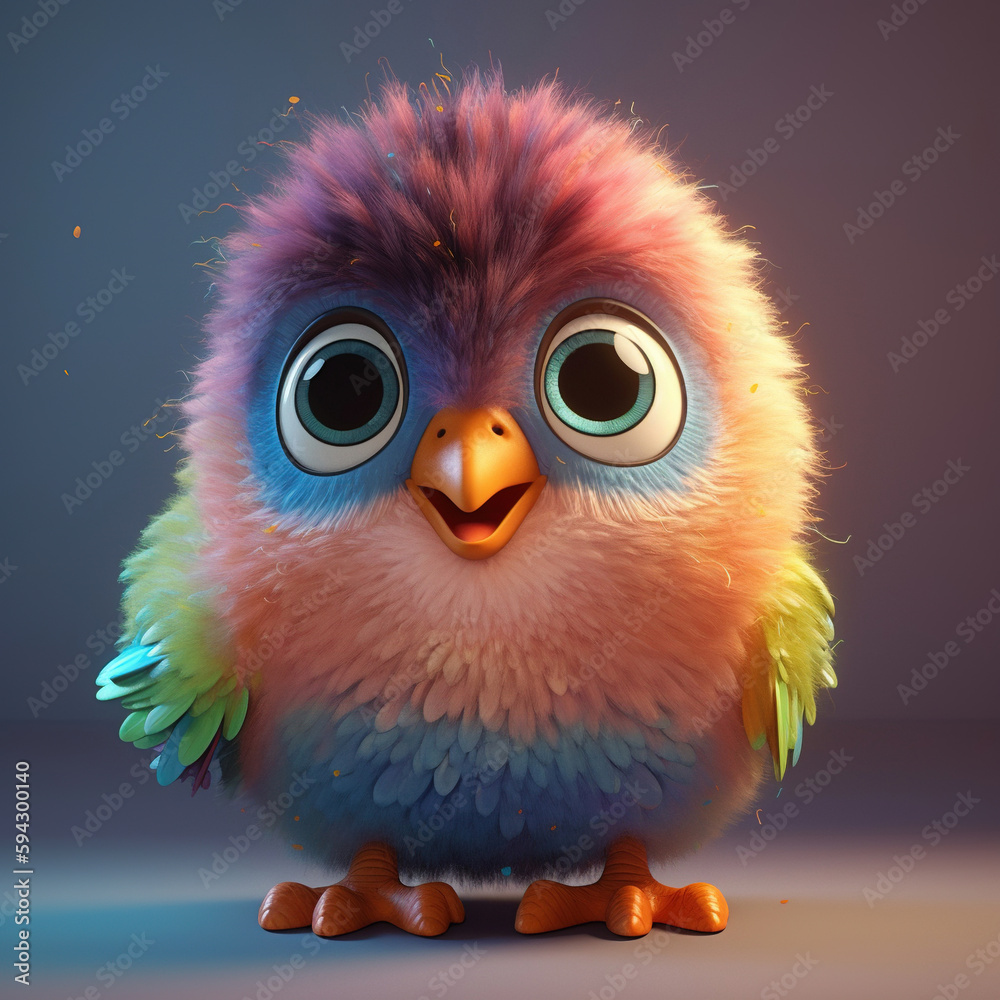 Cute creatures 3d bird character. Generative AI.