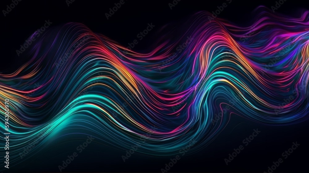 Abstract fluid iridescent holographic neon curved wave in motion colorful background 3d render. Generative ai Abstract fluid iridescent holographic neon curved wave in motion colorful background 3d render. Generative ai