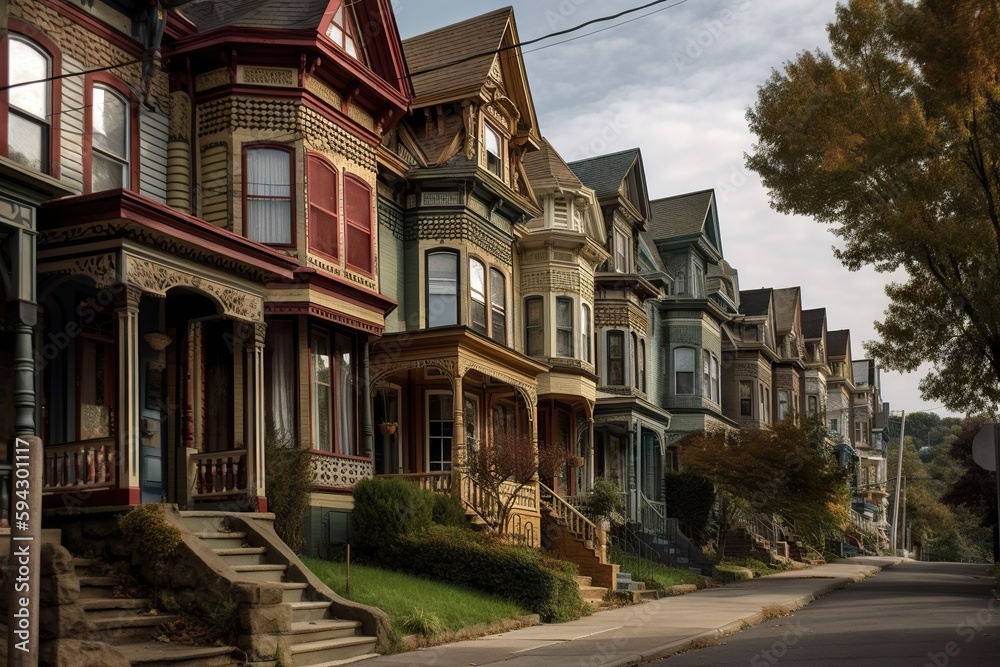 A Row Of Houses With A Steeple And A Staircase Leading Up To The Second Floor Historic Home Color Photography Home Insurance Generative AI A Row Of Houses With A Steeple And A Staircase Leading Up To The Second Floor Historic Home Color Photography Home Insurance Generative AI