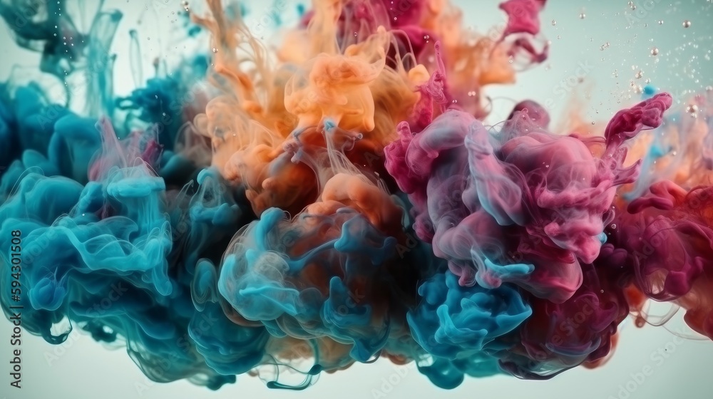 Fototapeta premium Colorful fluid smoke explosion on dark background. Generative ai