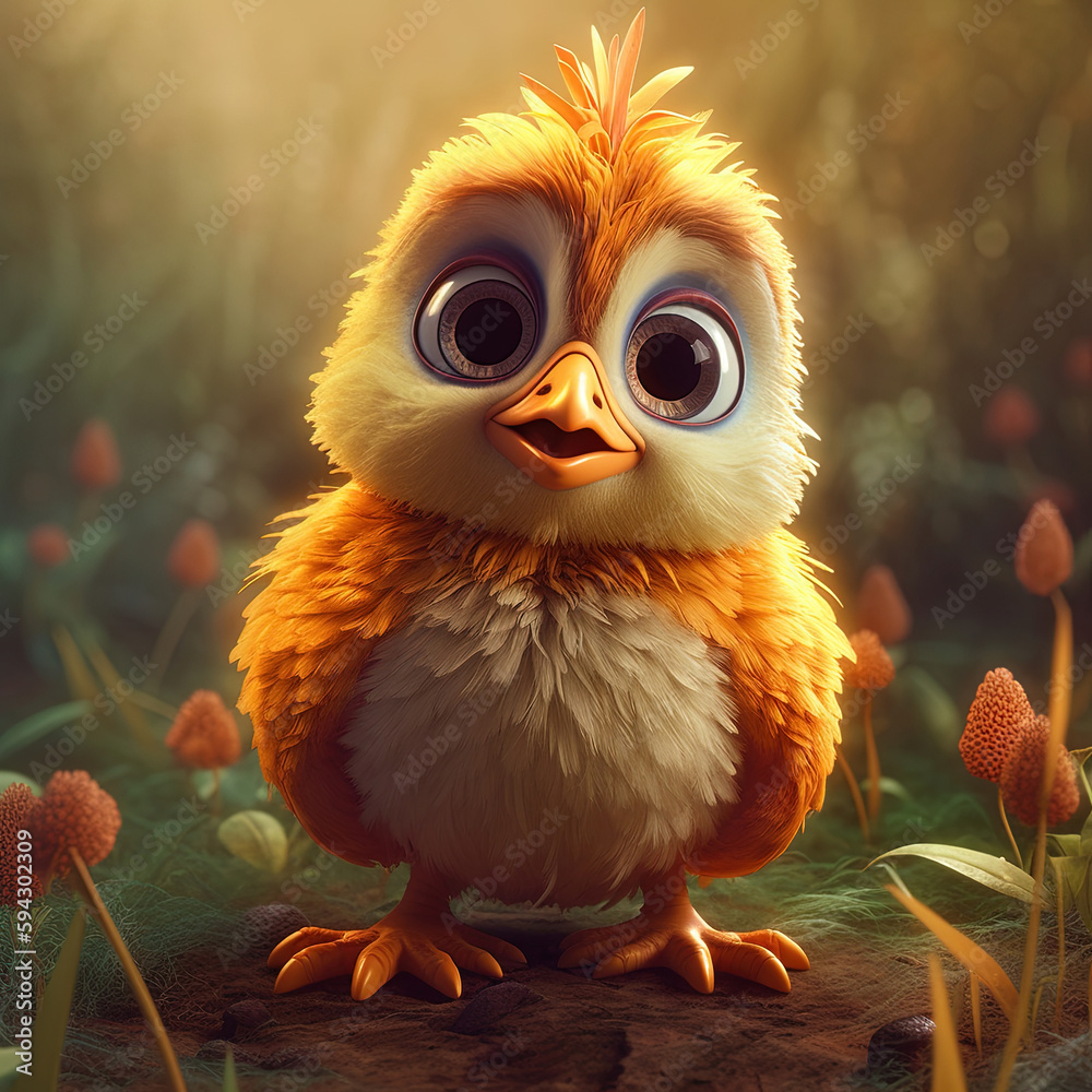 Cute creatures 3d chicken character. Generative AI.