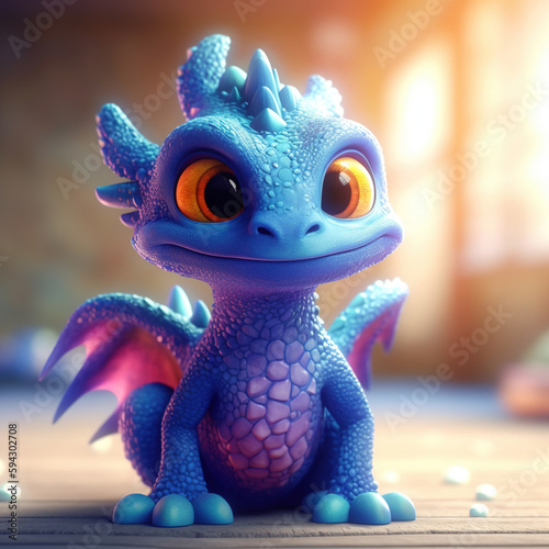 Cute creatures 3d dragon character. Generative AI.