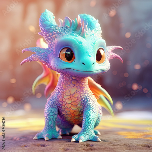 Cute creatures 3d dragon character. Generative AI.
