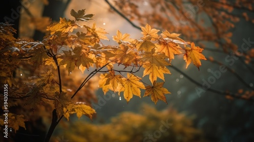 Majestic Golden Maple Trees in a Misty Forest