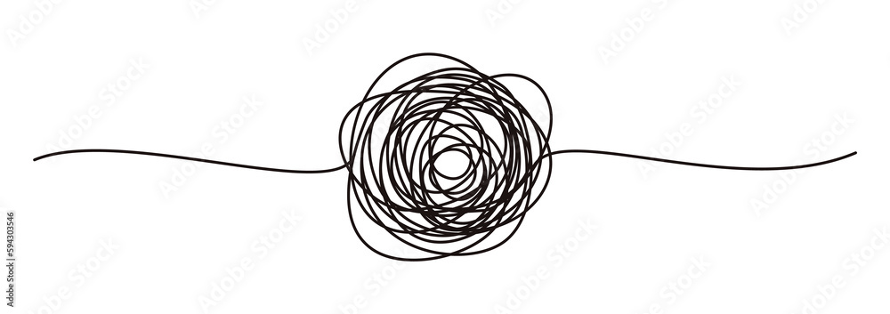 Tangled banner with scribbled circle hand drawn with thin line, divider ...