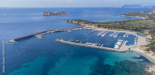 Port of teulada and aerial view of porto tramatzu beach in south sardinia
 photo
