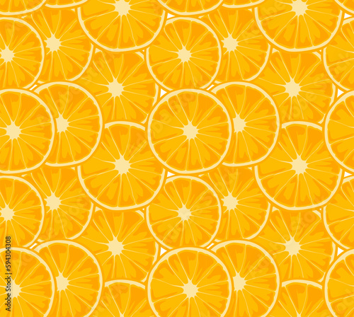 Round slices of oranges folded into a pattern. Seamless pattern in vector. Suitable for prints and backgrounds.