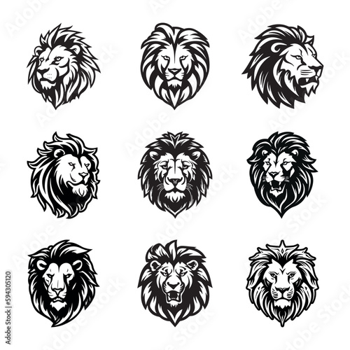 Vector set of lion logos, face for logos, emblems, badges and labels. Isolated on white background