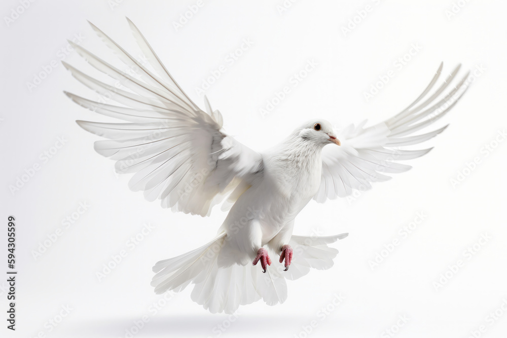 Fototapeta premium Embrace the beauty of nature as a white bird takes to the sky, its wings spread wide against a backdrop of stunning natural scenery. AI Generative.