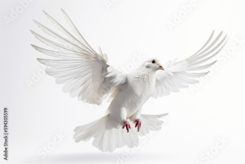 Embrace the beauty of nature as a white bird takes to the sky  its wings spread wide against a backdrop of stunning natural scenery. AI Generative.