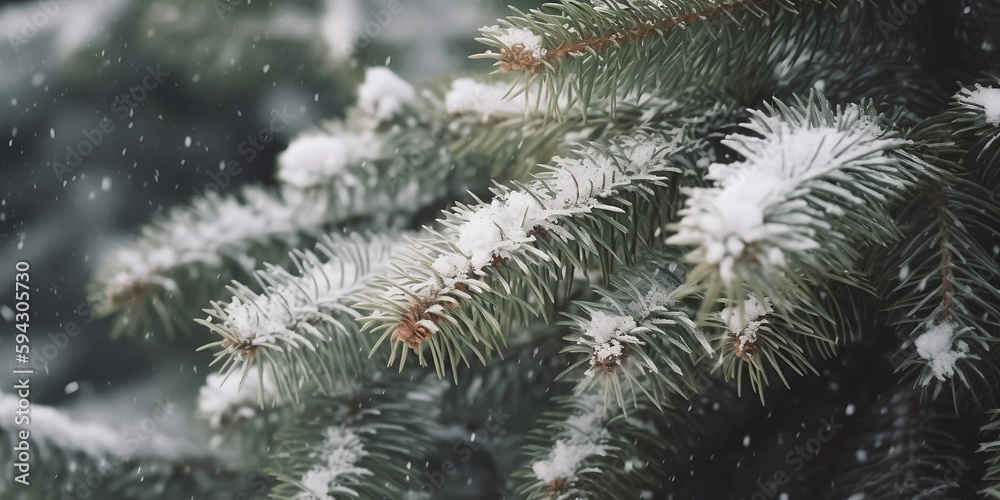 decorative snowflakes on snowy fir tree, natural winter background. symbol of Christmas and New Year holiday. winter festive season concept generated by AI.