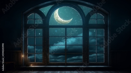 Enchanting scene of moonlight casting magic glow on window. Generative ai