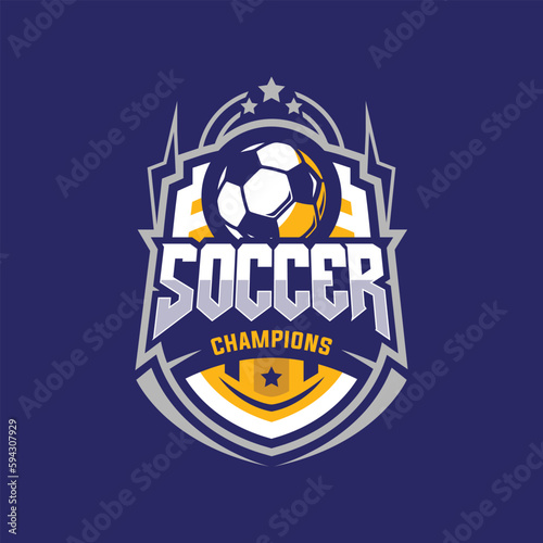 Soccer blue color Football Badge Logo Design Templates | Sport Team Identity Vector Illustrations isolated on blue Background