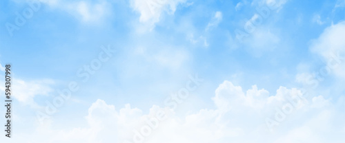 The sky has the light of the sun, the sky is blue, there are small and large clouds alternating and moving slowly. Cloudscape - Blue sky and white clouds. Vector illustrator