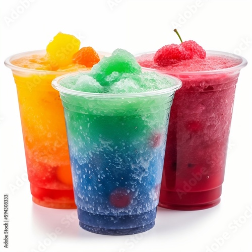 Tasty granitas in assorted flavors for a refreshing and thirst-quenching break on a white background