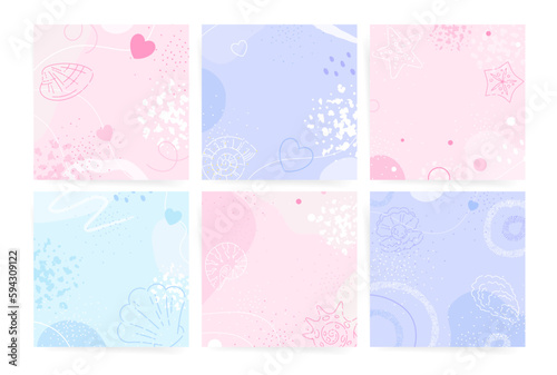 Abstract Summer Sea Vacation Square Design Templates for Social Media Posts, Album Covers, Posters, Banners, Decorative Backgrounds. 