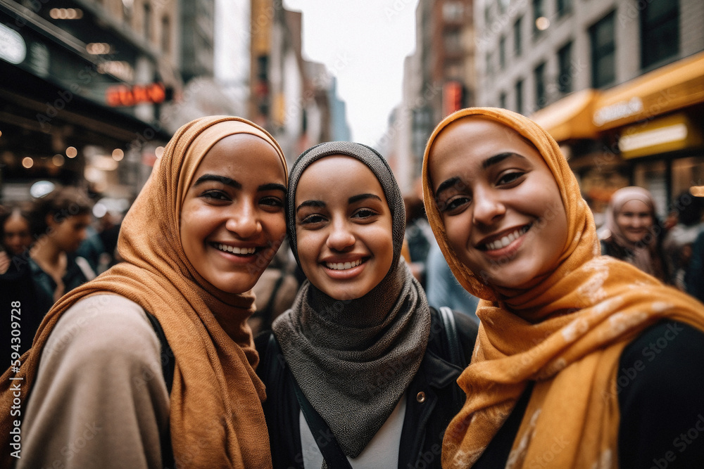 Generative AI of happy young Islamic women