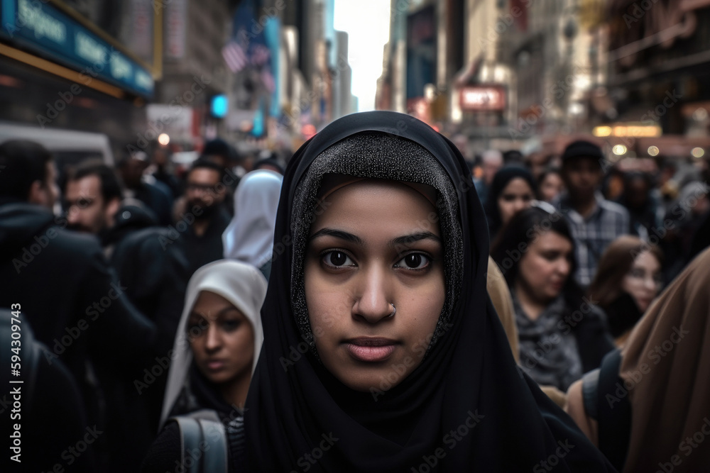 Generative AI of confident young female in traditional hijab Generative AI of confident young female in traditional hijab