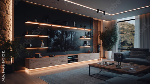 Modern living room. Generative AI. 
