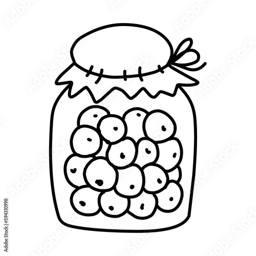 Jar with berries inside, conservation.  Vector doodle, hand drawn doodles, minimalism, elements for design