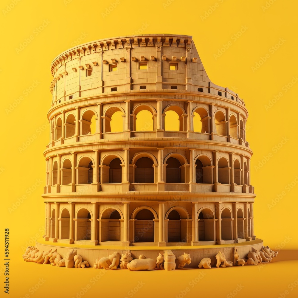 Naklejka premium 3d illustration golden, Leaning Tower of Pisa on yellow bright background