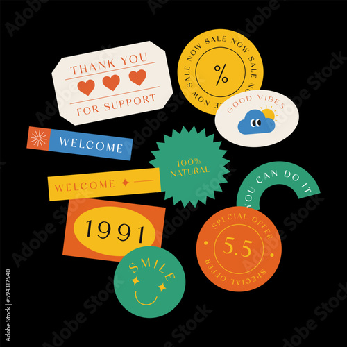 Sicker Pack. Collection of trendy stickers, labels, patches, tags. Retro style. Vector illustration.