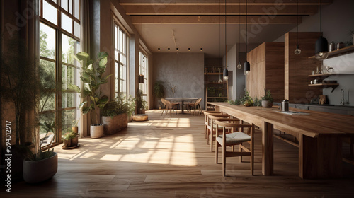 Vintage living room with natural wood. Generative AI. © Absent Satu