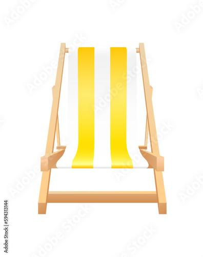 Deck chair yellow sitting beach isolated on white background. 3d vector EPS10 illustration.