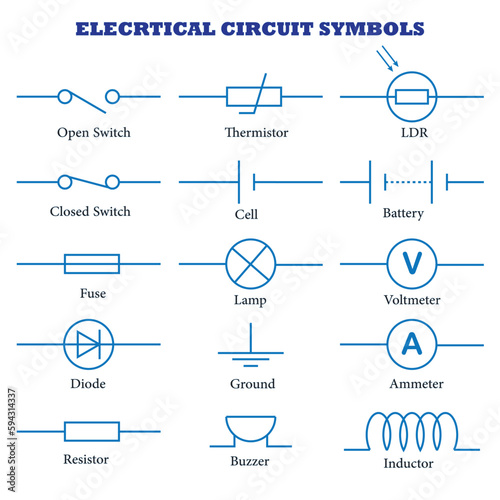 Electrical Circuit Symbols Vector Image Illustration Isolated on White Background