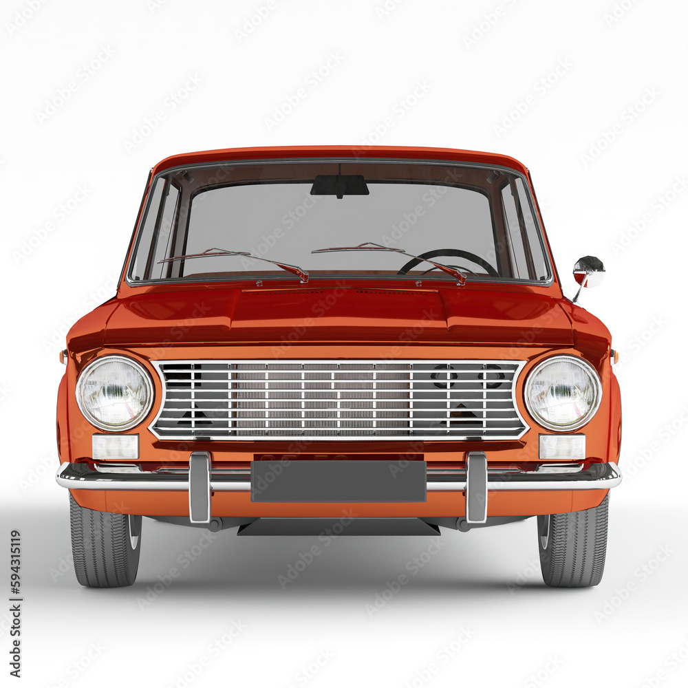 3D rendering of a red vintage car isolated on a white background