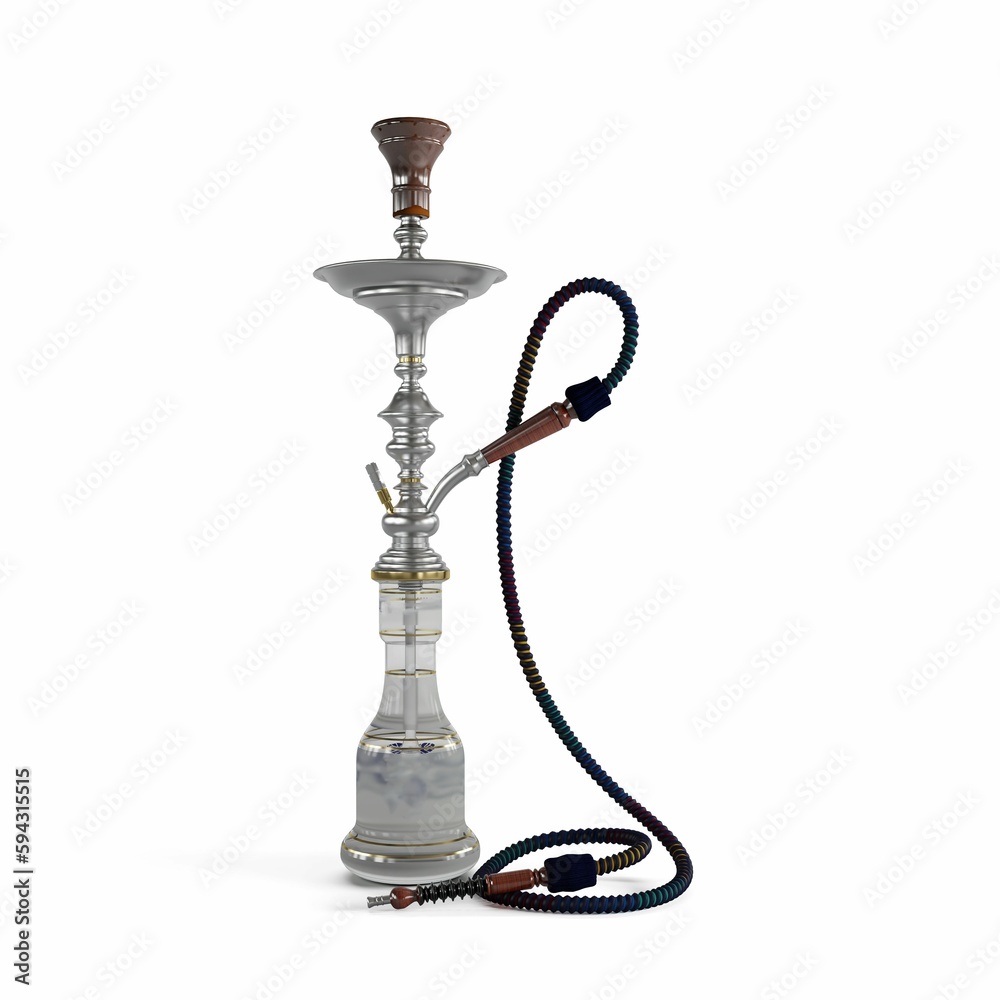 3D rendering of a Persian tobacco pipe isolated on a white background 3D rendering of a Persian tobacco pipe isolated on a white background