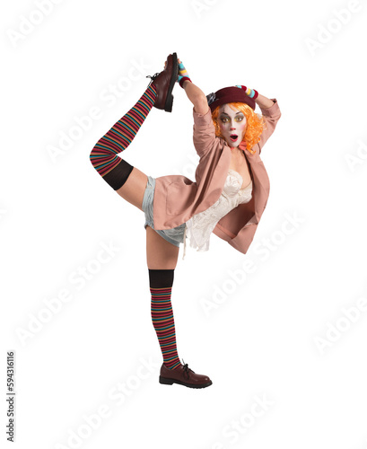 Obraz na plátne Isolated  woman dressed as clown ready for the performance