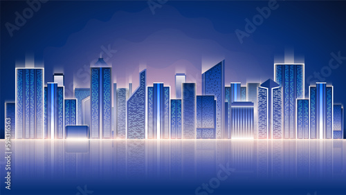 Vector gradient illustration of a night shining metropolis.