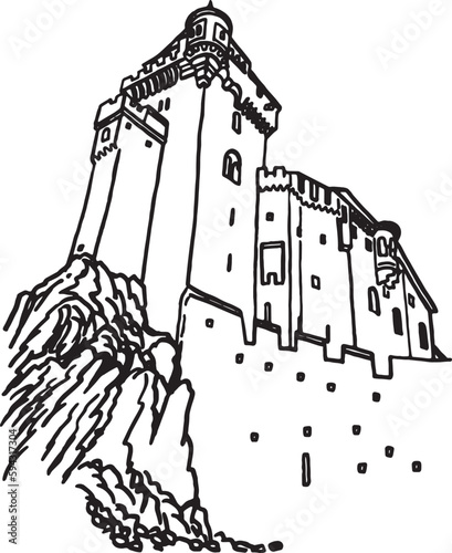 Graphical sketch of Liechtenstein castle isolated on white,vector illustration, architecture of Germany