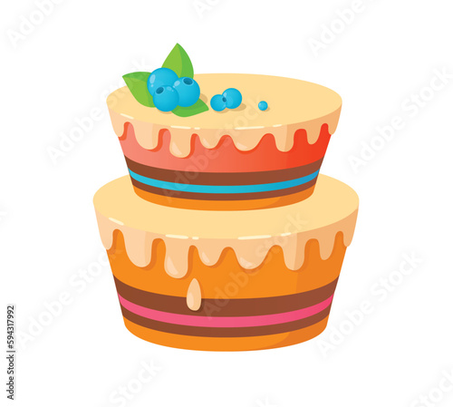 Concept Party celebration cake. This is a flat vector illustration of a colorful party celebration cake on a white background. Vector illustration.