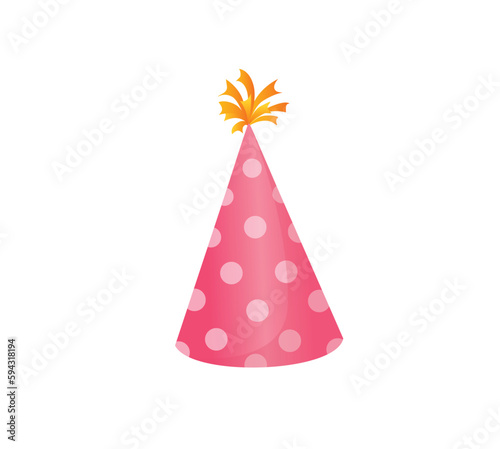 Concept Party celebration hat. This illustration is a flat, vector cartoon design of a pink hat that is perfect for a party celebration. Vector illustration.