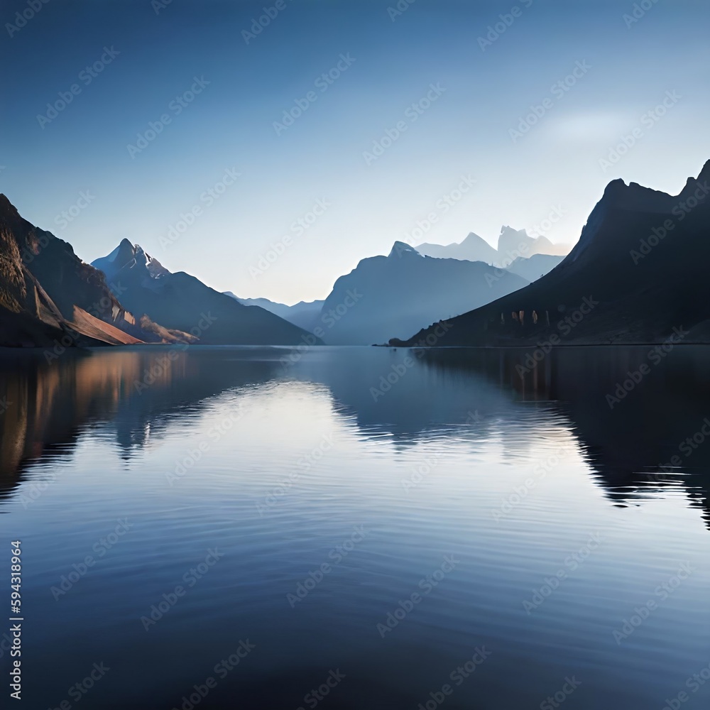 Lake and mountains. Generative AI	