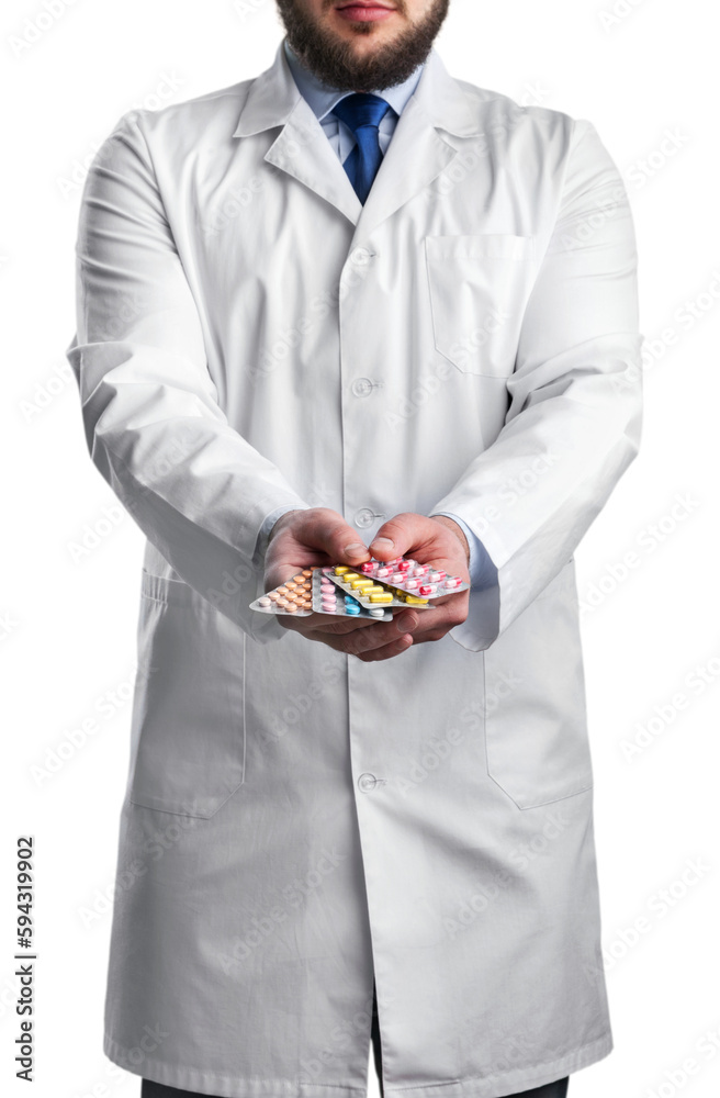 Pills in human hands isolated on white Pills in human hands isolated on white