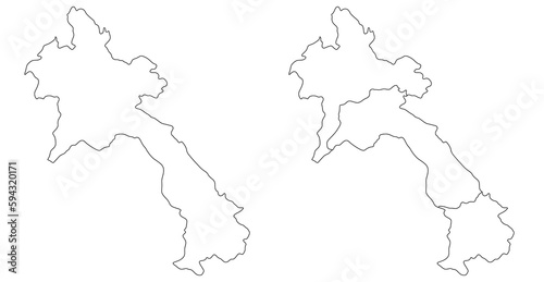Map of Laos set with white-black outline and division region.	