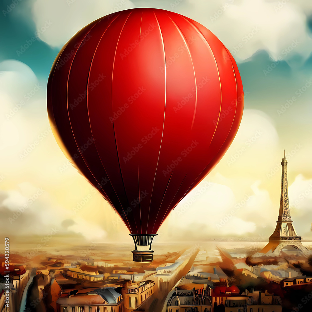 A large balloon over Paris. Generative AI.