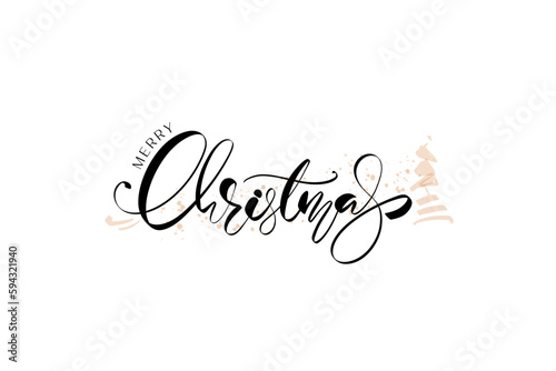 Merry Christmas vector brush lettering. Hand drawn modern brush calligraphy isolated on white background. Christmas vector ink illustration. Creative typography for Holiday greeting cards, banners.