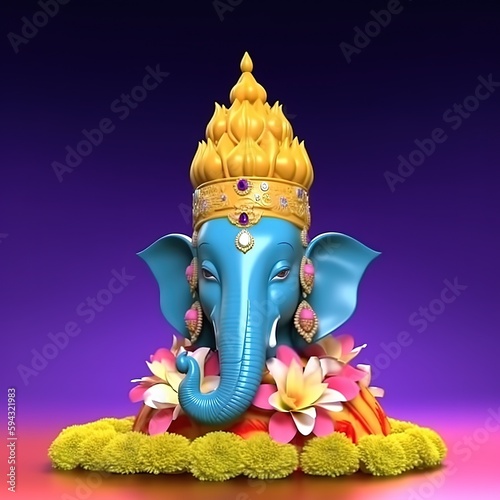 Colorful flower craft of origami of Indian god Ganesh Generative AI photo