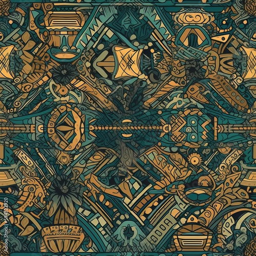 Samless Intricate Mayan Glyph Pattern Seamless