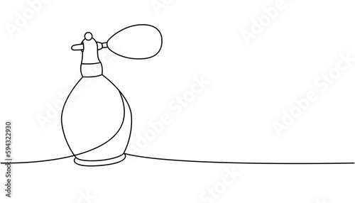 Perfume sprayer, spray bottle one line continuous drawing. Barber shop and hairdresser tools continuous one line illustration.